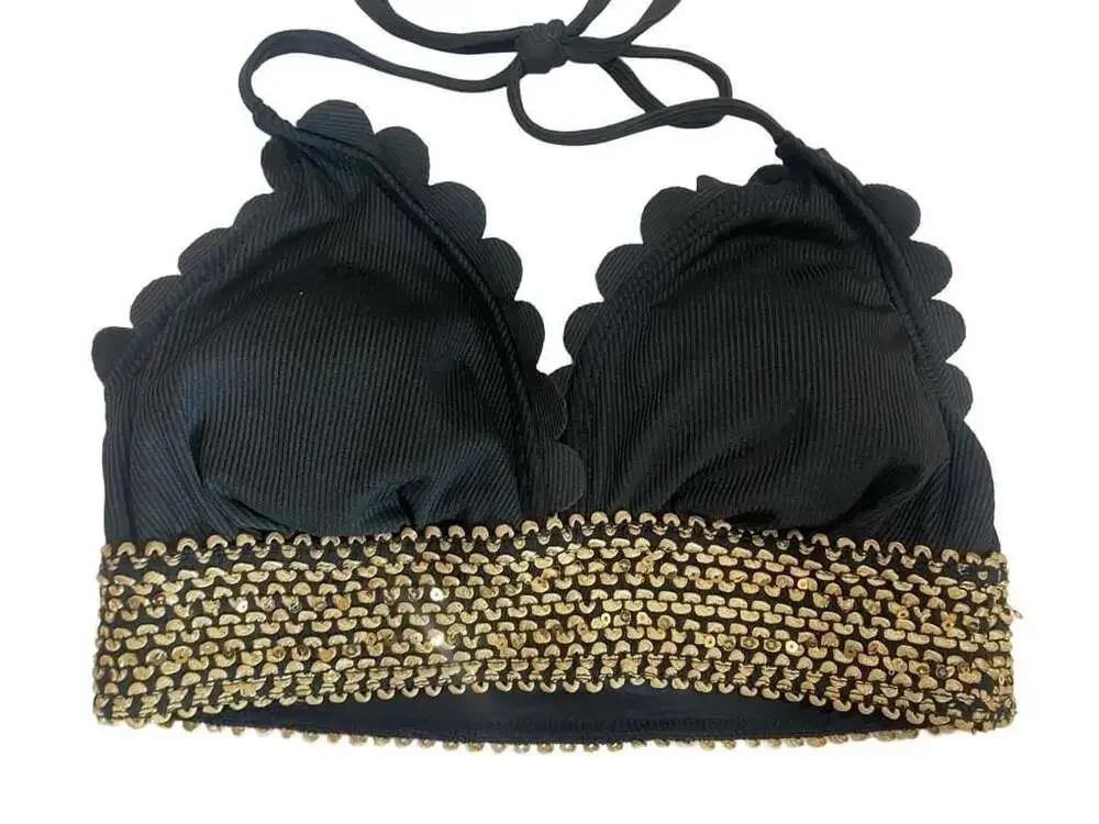 NEW Cupshe Scalloped Stitching Halter Top & High Waist Bikini Swimsuit size smal